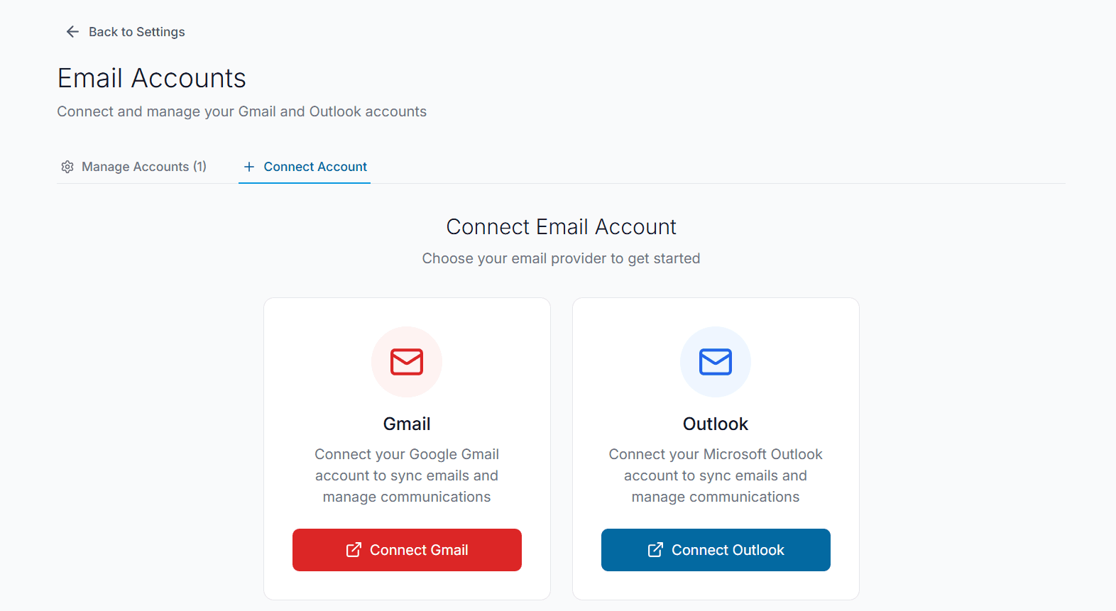 Email Integration interface
