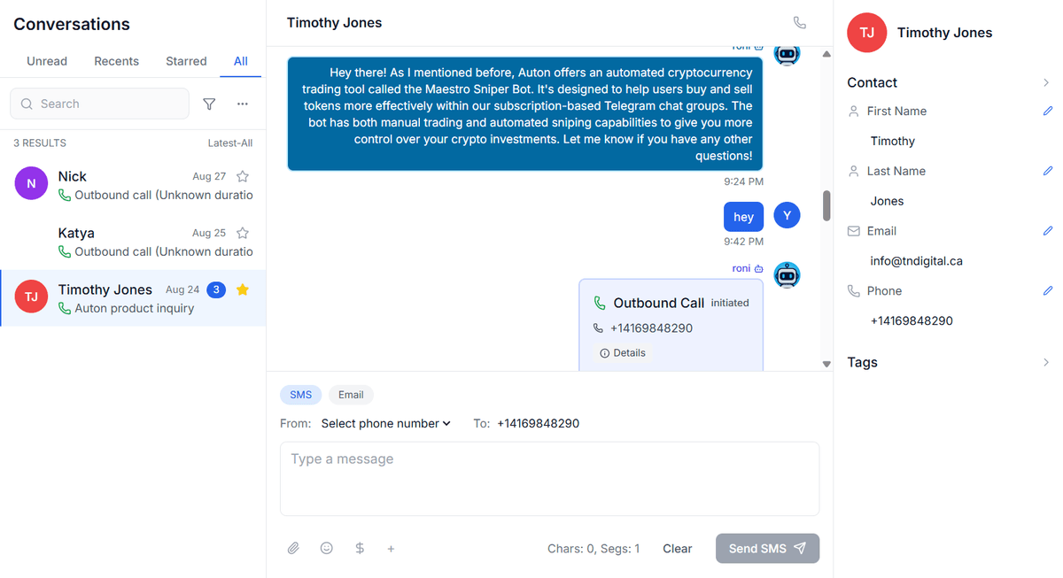 Omnichannel CRM Inbox interface