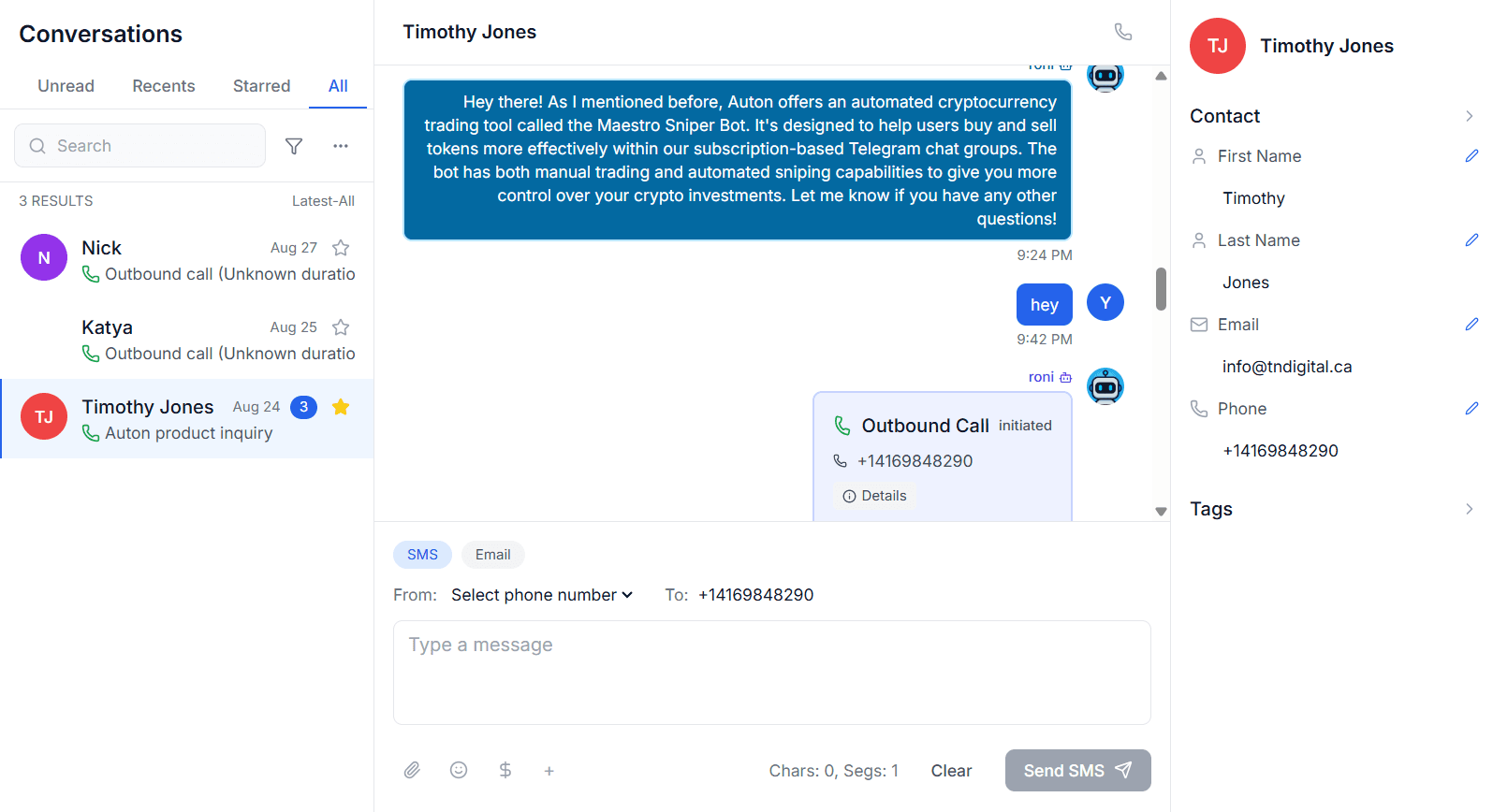 SMS Messaging interface