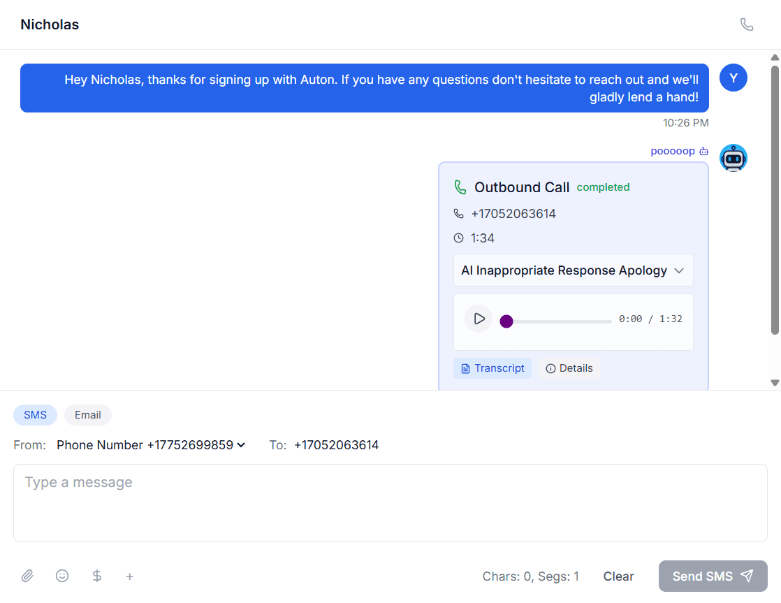 Voice Calls interface